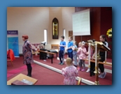 Rev Emma's weekly keep fit class with action song "Big and Tall"